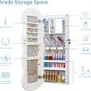 whitebeach Jewelry Armoire Cabinet, LED Jewelry Organizer, Wall or Door Mounted, Full-Length Lockable, Wavy Mirror, Make-up Mirror With Magnetic Lock