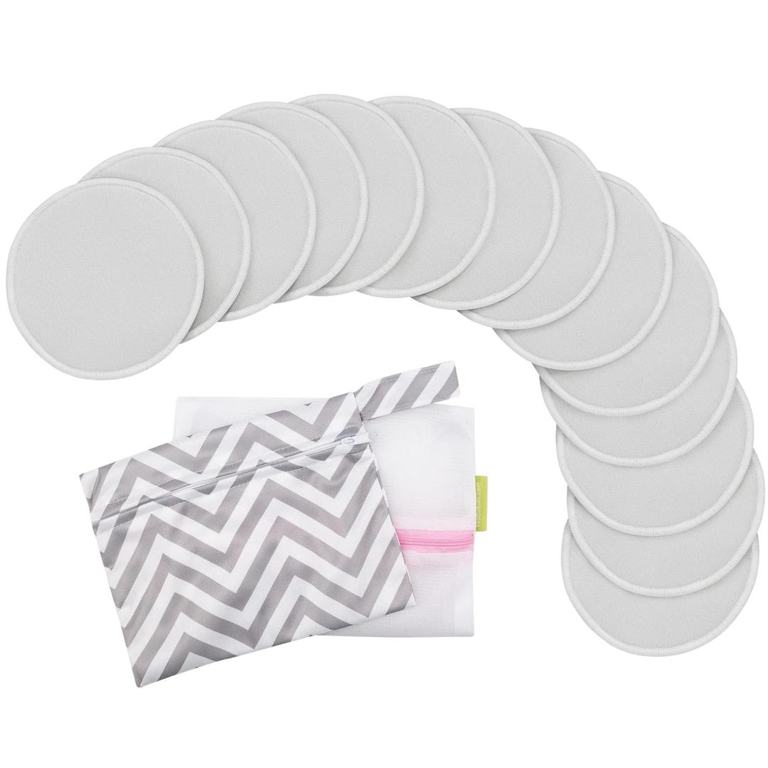 14-Pack Reusable Nursing Pads for Breastfeeding - Soft & Absorbent 4-Layers Washable Breast Pads for Leaking Milk, Viscose from Bamboo Breastfeeding Essentials,Nipple Covers(Cool Gray, L 4.8")