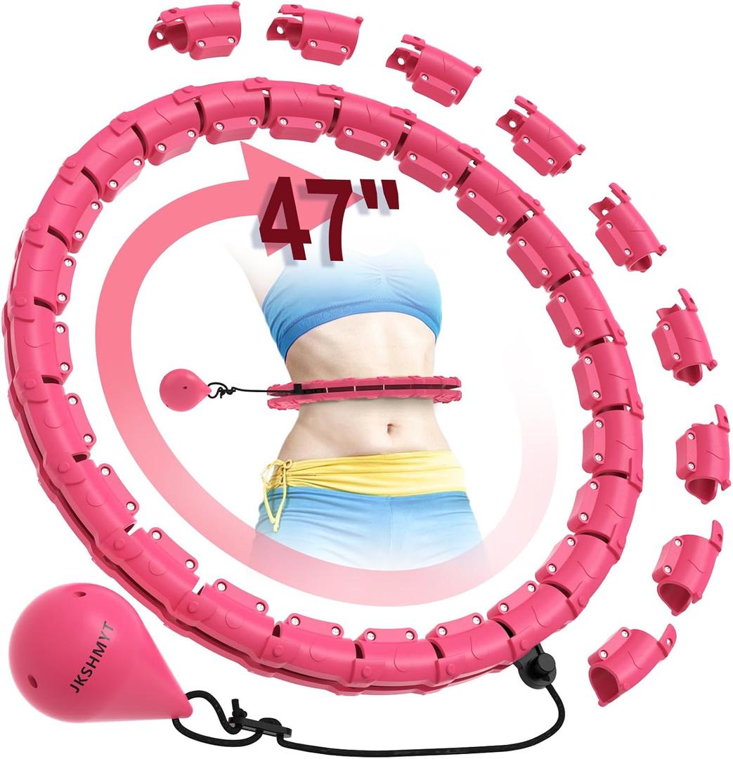 JKSHMYT Weighted Hula Circle Hoops for Adults Weight Loss, Infinity Fitness Hoop Plus Size 47 Inch, 24 Detachable Links, Exercise Hoop Suitable for Women and Beginners (Pink)