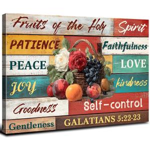 Fruit of The Spirit Canvas Wall Art for Kitchen Picture Christian Bible Verse Wall Decor Living Room Decorations Colorful Fruit Food Painting Prints Spiritual Poster Galatians 5:22:23 Artwork 12x16