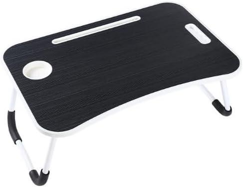 Foldable Laptop Table, Portable Lap Desk Bed Table Tray, Laptop Stand with Cup Holder & Tablet Slot & Lifting Handle for Working Writing Drawing & Eating (Black)