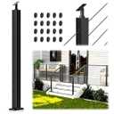 Gyykzz 36" Cable Railing Stair Post Fit 28-38 Degree Stairway, Stainless Steel T304 Deck Post for Stair Railing System, Upgraded Black Powder Coated Wire Metal Post for Satir Indoor Outdoor