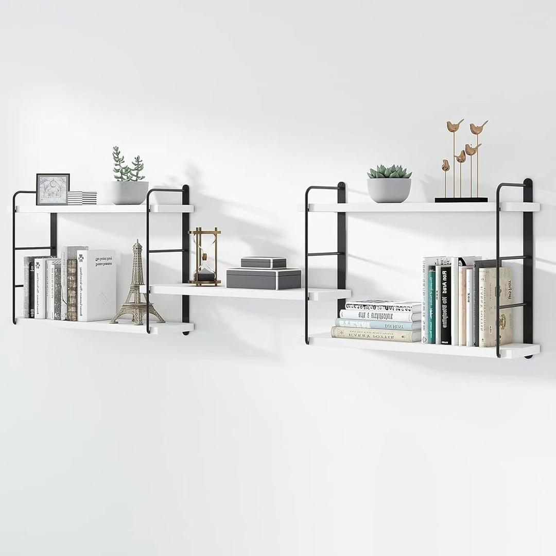 MXCSE Wall Shelves, Wall Mounted Bookshelves, DIY Floating Shelves for Wall, Wood Hanging Book Shelves for Room, Bedroom, Living Room, Easy Installation (White, 50W x 17H)