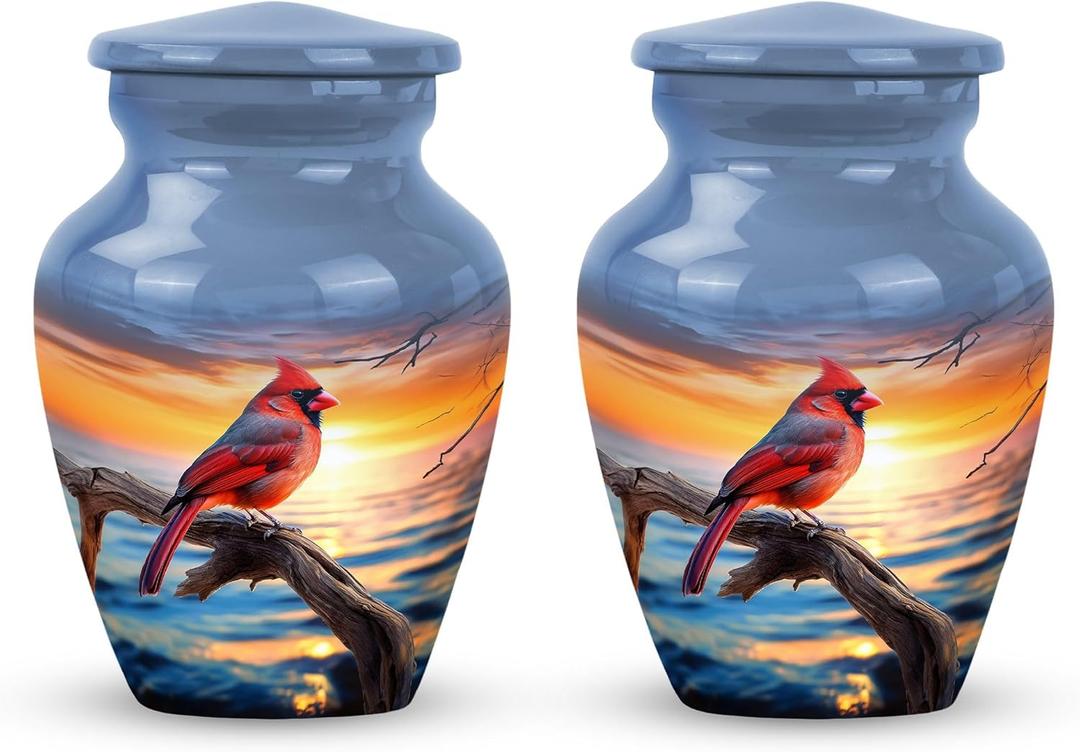 Red Cardinal Bird Urns for Human Ashes Adult Male & Female - Small Keepsake Urn for Human Ashes Adult Woman - Memorial Decorative Urn 3 Inch 2 Pcs