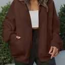 ANRABESS Women's Oversized Full Zip Up Sweatshirts Jacket 2026 Fall Fleece Long Sleeve Hoodies Outfits Brown Small (Brown, S)