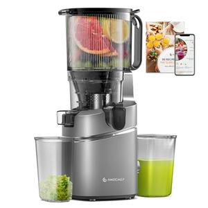 AMZCHEF Juicer Machines, 5.8" Extra Self-Feeding Cold Press Juicer for Whole Vegetable & Fruit, Juice Extractor Machine with Large Auger & Triple Strainers, Easy to Clean, High Juice Yield, Grey