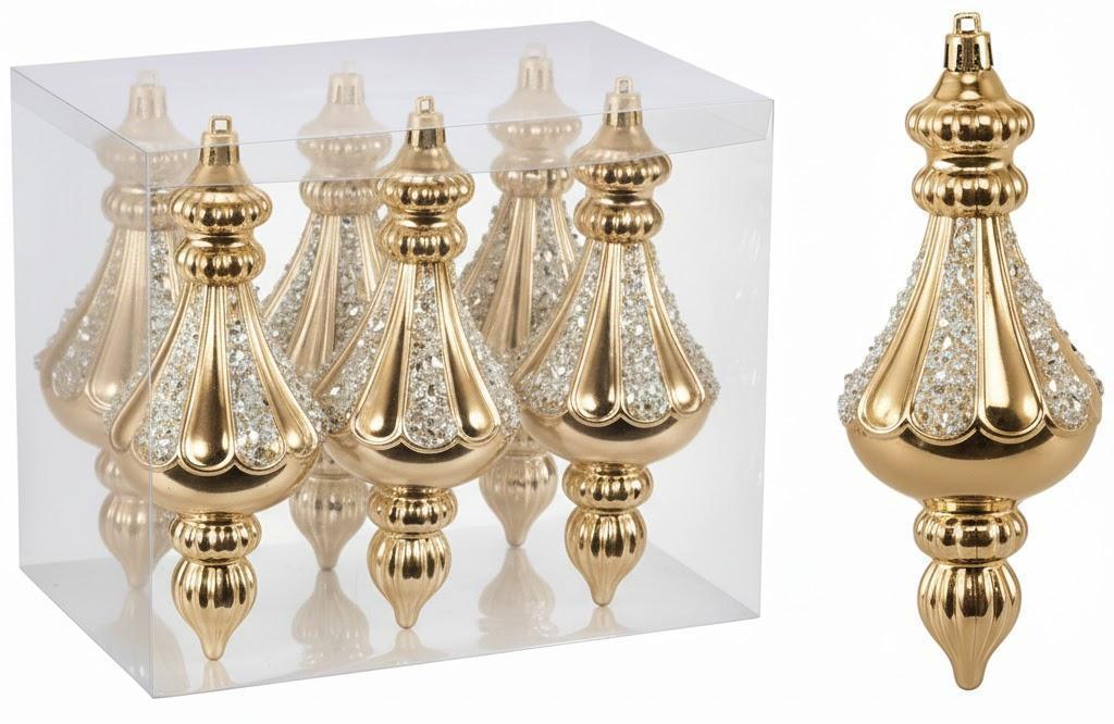 RoseCraft Christmas Ornaments Set, 5.9Inch Plastic Shatterproof Christmas Ball Hanging Ornaments for Xmas Tree Decorations, for Indoor Home Thanksgiving Party Decor - 6Pcs / Champagne.