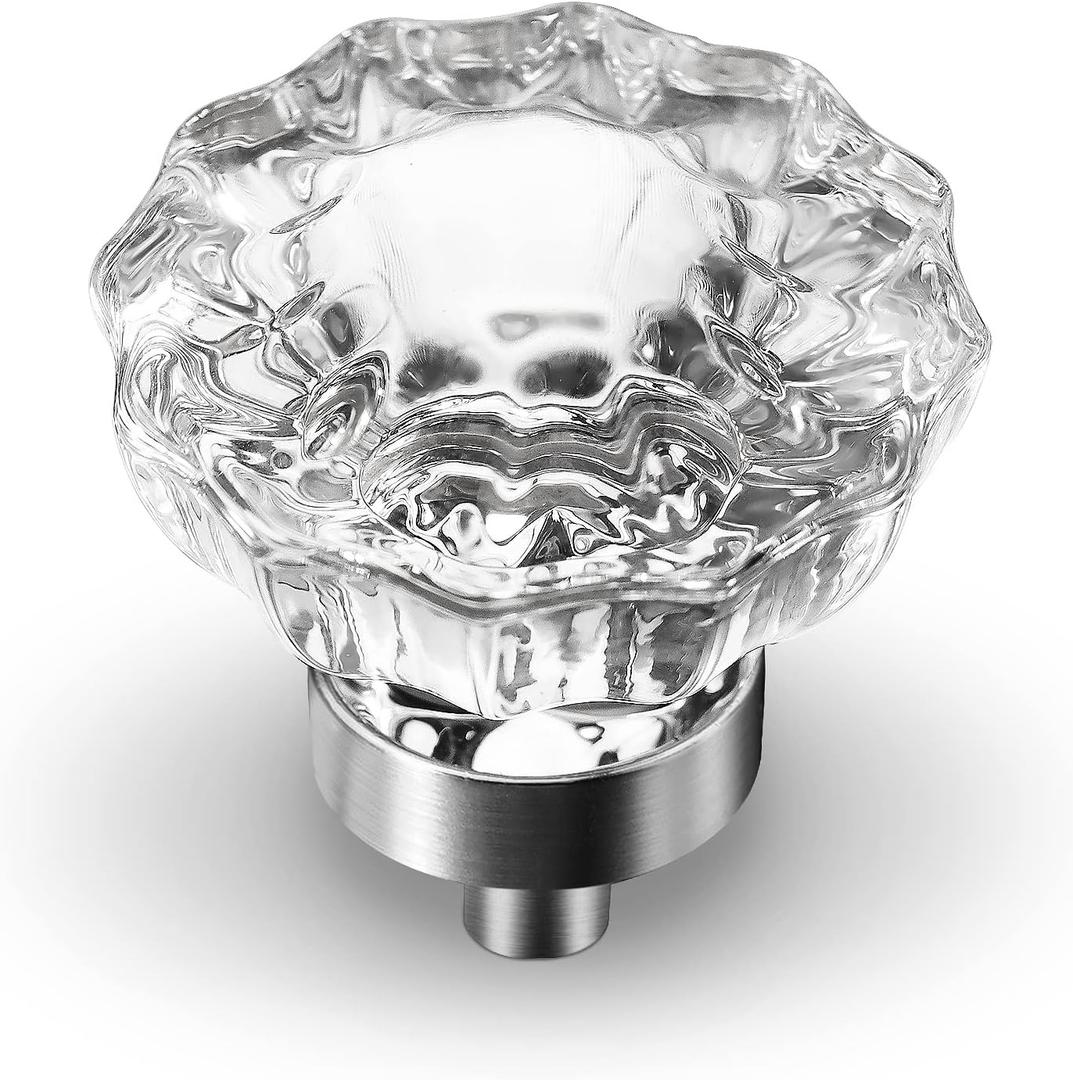 VEHCIL 8 Pack Crystal Dresser Knobs, Single Hole Brushed Nickel Cabinet Knobs Crystal Knobs for Drawers Hardware for Kitchen Cupboard Bathroom, Round Flower Design