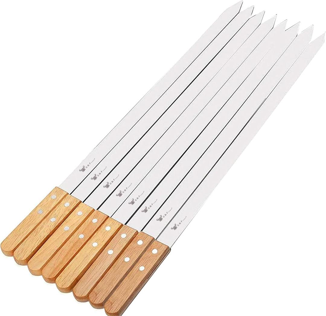 Kebab Skewers Grilling Flat Kabob Reusable Metal Skewers Stainless Steel BBQ Shish Kabob Tools for Hot Dog Meats Vegetables Steak Outdoor Picnic 8PCS Barbecue Skewer Sticks with Storage Bag Multiple U