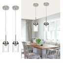 MELUCEE 2 Pack Pendant Lights Kitchen Island Brushed Nickel Adjustable Hanging Ceiling Lamp with Clear Glass Shade, Modern Glass Pendant Lights for Dining Table Hallway Living Room