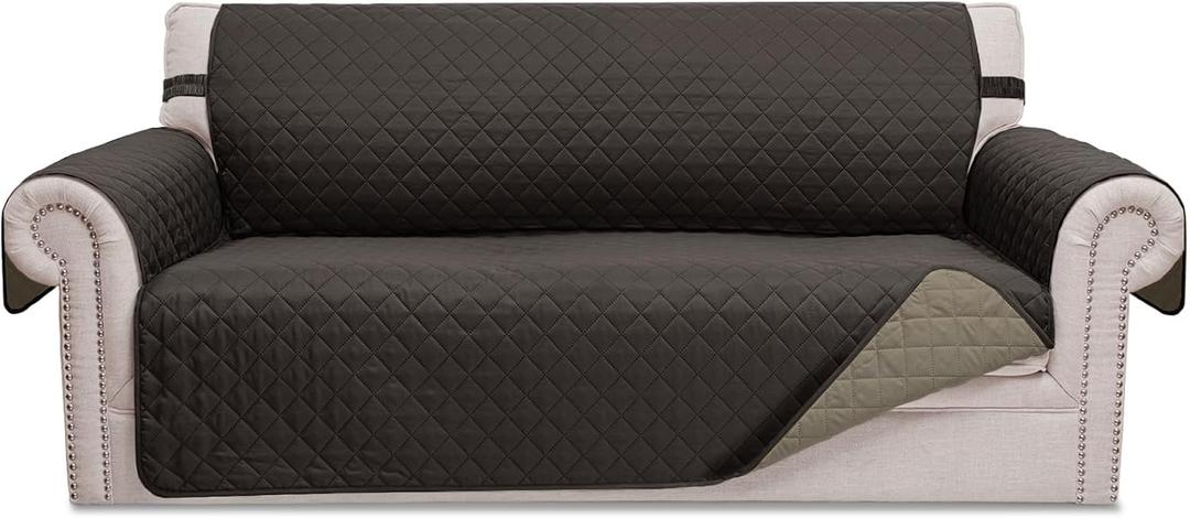 HOMERILLA Reversible Loveseat Covers for Dogs Couch Cover Water Resistant Washable Pets Furniture Protector Sofa Cover with Elastic Straps(Loveseat 54", Black Chocolate/Khaki)