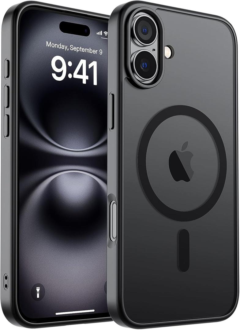 Magnetic for iPhone 16 Case, [Compatible with MagSafe] [Military Grade Drop Protection] Translucent Matte Shockproof Anti-Scratch Phone Case, Black