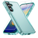 Phone Case for Samsung Galaxy S25 FE Case with Tempered Glass Screen Protector Soft TPU Inner Layer and Hard Back Cover Double Layer Design Phone Case for Women Men Girl Boy (Mint)