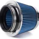 4-Inch Cold Air Intake Filter - Washable, High Performance, 3" or 3-1/2" or 4" Clamp-On Replacement Air Filter Blue