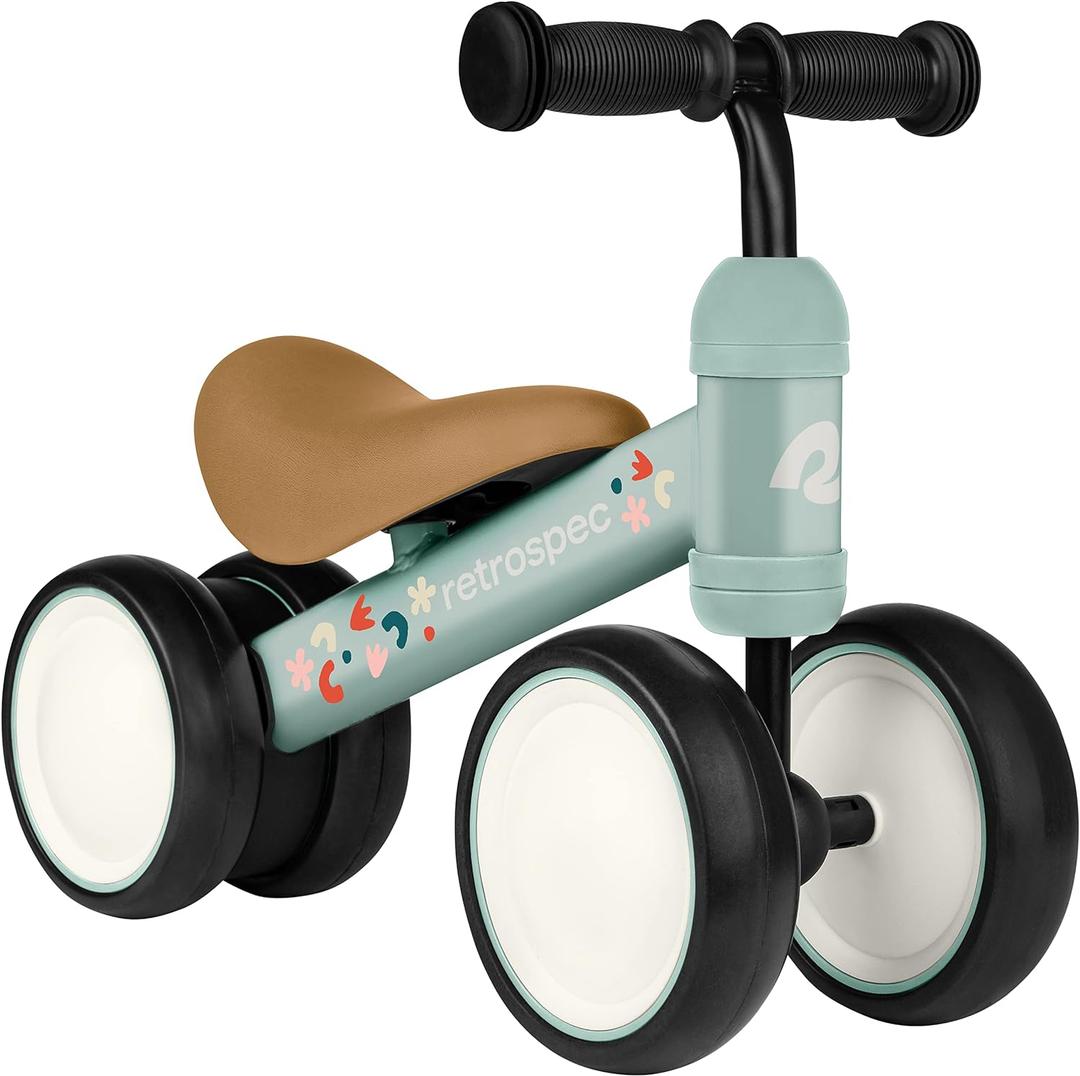 Retrospec Cricket Baby Walker Balance Bike with 4 Wheels for Ages 12-24 Months - Baby Toys & Toddler Toys for 1 Year Olds - Ride On Bicycle - Boys & Girls (Matcha Bloom)