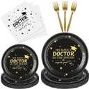Remerry 96 Pcs/24 Set 2026 We Have a Doctor at Home Tableware Set Including Disposable Paper Plates Napkins and Forks Doctor Graduation Supplies Class of 2026 Medical School Graduation Party Supplies