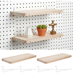 2 Pack Pegboard Shelves, Solid Wood Wall Shelf with Hooks, Solid Wood Pegboard Shelf, High Balance and No tilt, Wooden Pegboard Shelves for Metal Pegboard, Organizer Accessories for Home & Office