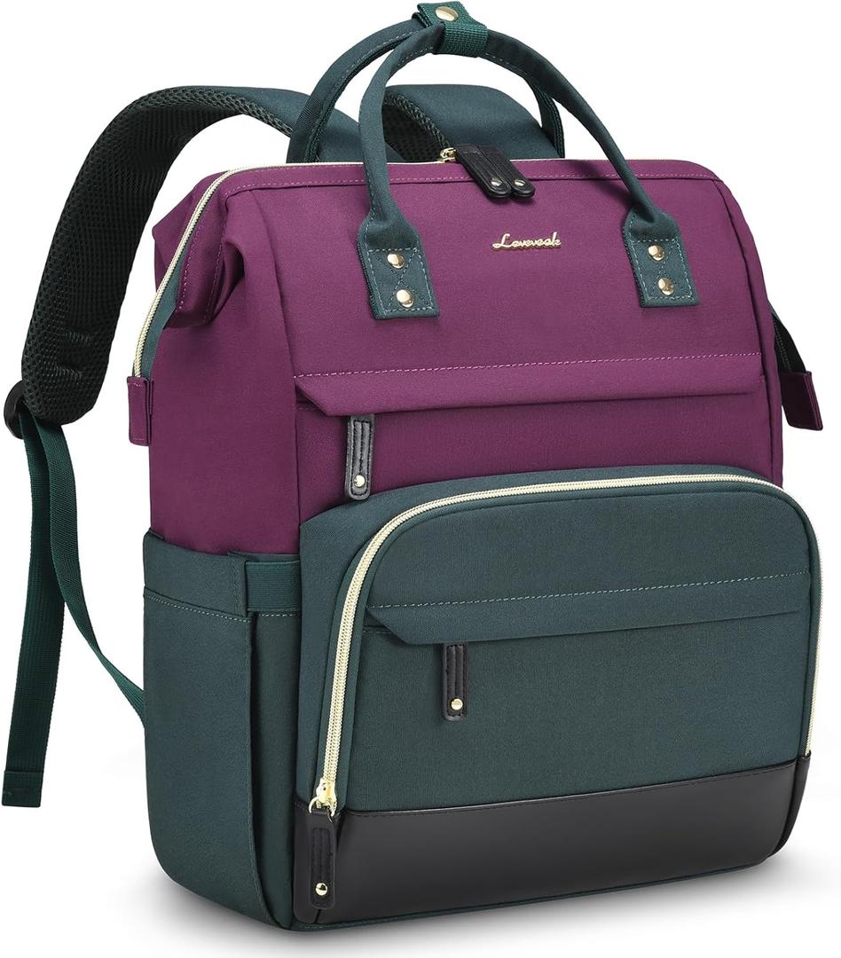 LOVEVOOK Laptop Backpack for Women, 17 Inch Work Business Backpacks Purse With Large Capacity, Waterproof Nurse Bag College Bookbag for School, Waterproof Casual Daypack for Travel (Purple-green)