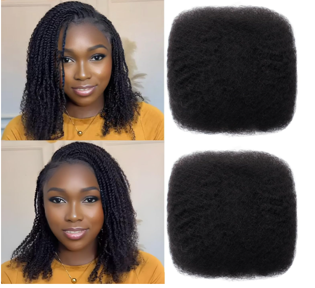 Haftaluv Afro Kinkys Bulk Human Hair 10 Inch 100g Nature Black Afro Kinky Curly Human Hair Bulk for Dreadlock Extensions, Micro Locs, Braiding Twists, Braids and Repair Locs(10 Inch, 1b#)