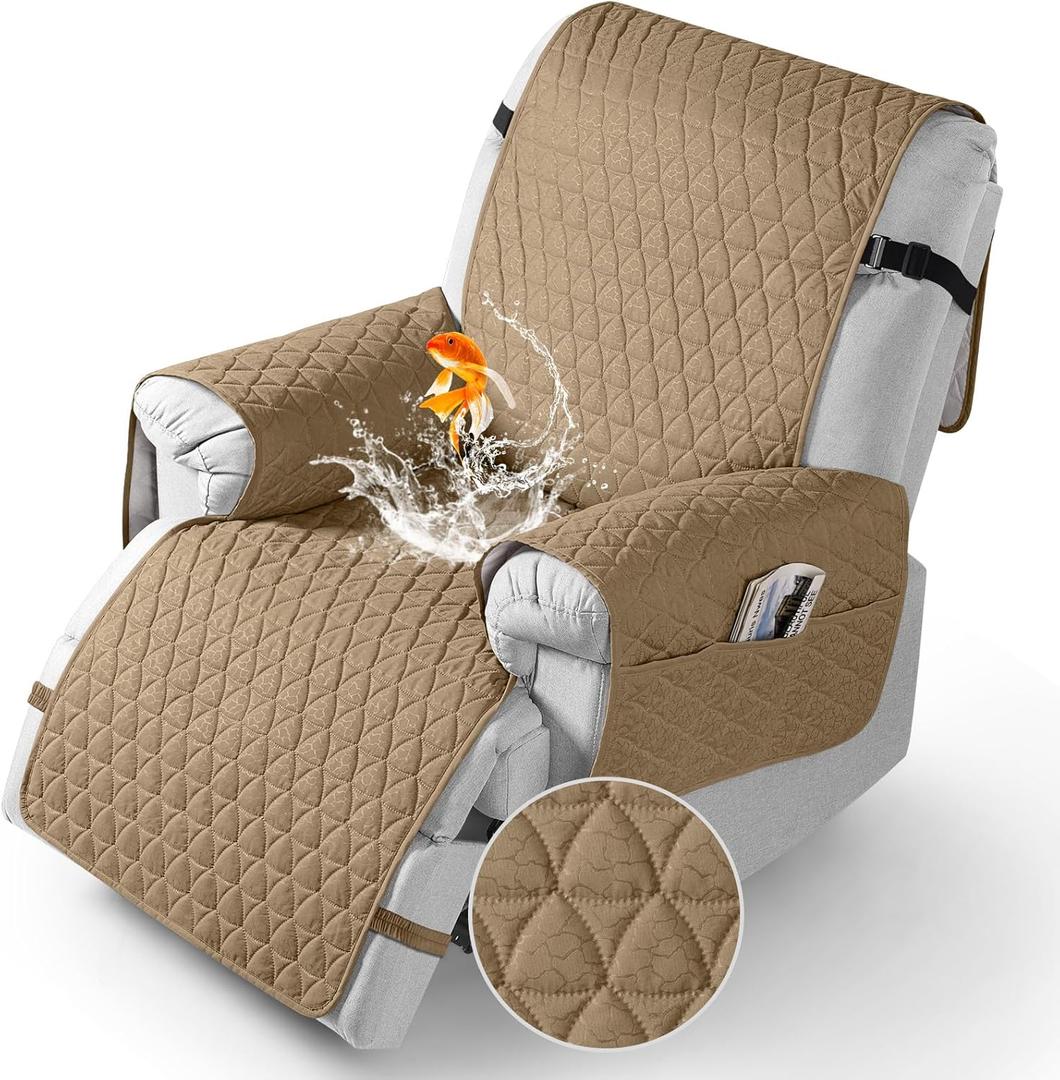 TAOCOCO 100% Waterproof Recliner Cover - Non-Slip Recliner Chair Cover with Elastic Band (Camel, Small-22'')