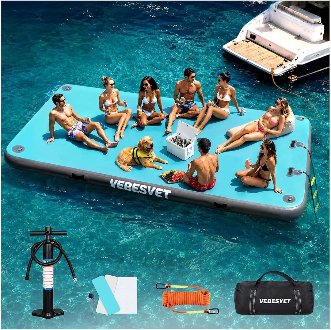 Inflatable Floating Dock with Dog Ramp or Soft Ladder, Non-Slip | Stable drop-stitch PVC dock with EVA; choose a dog ramp or soft ladder for beaches, oceans, swimming, fishing and pets