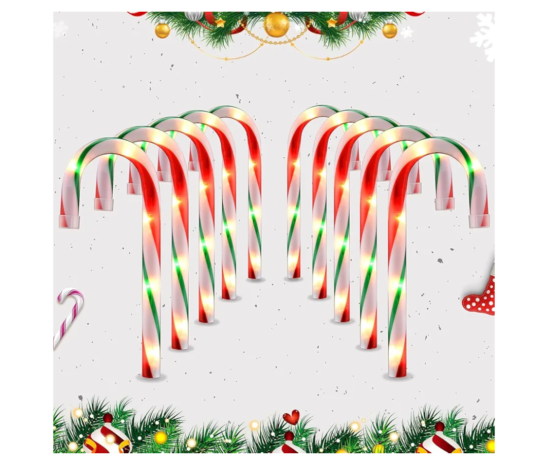 26" Christmas Candy Cane Lights (10PCS) for Landscape Decoration, Outdoor Pathway Makers Lights, Candy Cane Walkway Lights Red & Green(Include Stakes)
