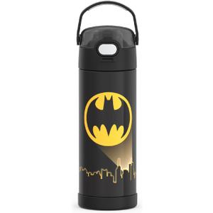 THERMOS FUNTAINER 16 Ounce Stainless Steel Vacuum Insulated Bottle with Wide Spout Lid, BATMAN