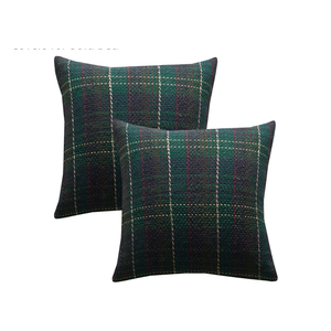 Green Plaid Pillow Covers 20x20 inch Set of 2 Knitting Tartan Pillow Cases Winter Xmas Farmhouse Cushion Covers for Sofa Bed