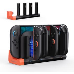 Transnovo Switch 2 Controller Charger - Plug-in Dual-Direction Magnetic Charging Dock for Nintendo Switch 2 Joycons, Accessories 4-in-1 Fast Charger Station with Charging Indicator, Black