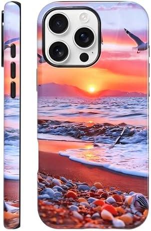 TYOROY Case for iPhone 16 Pro Max 6.9 inch,Glossy Character Fashion Cute Aesthetics Scenery Durable Hybrid Double-Layer Hard Shell for Girl Boy Women Men,Sunrise by The Seaside