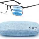 Progressive Multi focus Reading Glasses, Blue Light Blocking Metal Spring Hinge Readers with Hard Case, Black 2.5 x