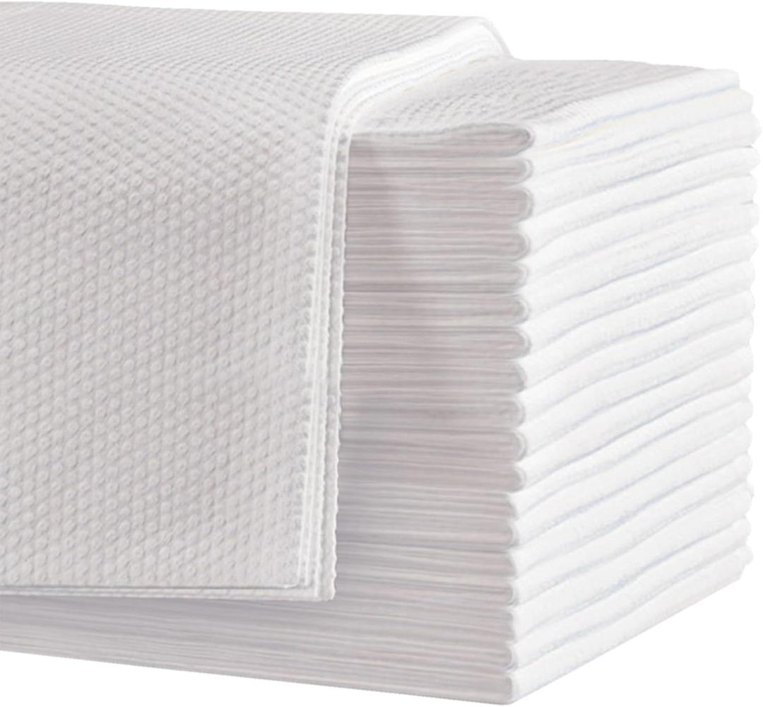 50-Count Disposable Bath Hair Towels, 19.7" x 27.6" Thickened and Absorbent Salon & Spa Towels for Massage Yoga Camping Trips (White)