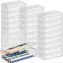 Blulu 25 Pack Double Layer Pencil Boxes Set, Large Capacity Plastic Pencil Cases with Snap-Tight Lid Plastic Pen Storage for Operation Christmas Donation Supplies Office Home(Clear)