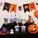 24 Set Creative Halloween Classroom Favor Trick or Treat Plastic Cup with Lid Colorful Straw Sticker and Raffia Treat Loot Bag Set for Kid Student Halloween Party Favor School Class Gift Idea