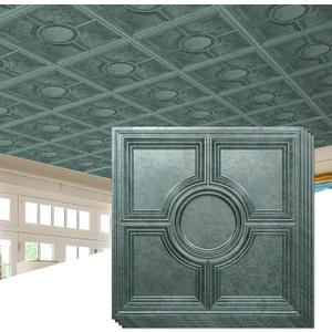 STICKGOO PVC Ceiling Tiles 24 x 24in, Antique Green Bronze Decorative Drop Ceiling Tiles,12-Pack Cover 48 Sq. Ft (24"x24")