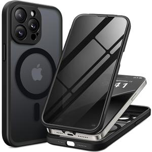 BERFY for iPhone 14 Pro Max Case, Compatible with MagSafe, Built-in Privacy Screen Protector and Camera Protection, Anti-Spy Full Body Shockproof Matte Phone Case for 14 Pro Max 6.7", Matte Black