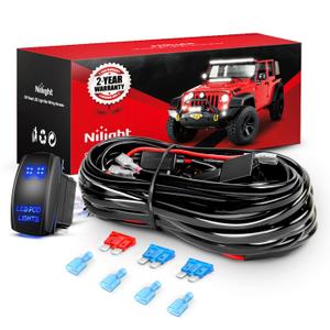 Nilight 16AWG LED POD Lights Wiring Harness Kit LED Light Bar 12V 5Pin Rocker Switch Laser On Off Waterproof Toggle Switch Power Relay Blade Fuse-2 Leads, Black