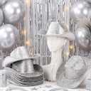 12 Pcs Cowboy Hat Sparkly Glitter Neon Cowgirl Hats (Silver)