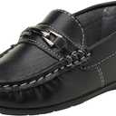 Josmo Boys Moccasin Boat Shoes - Casual Leatherette Driving Loafers - Black (Size 8 Toddler)