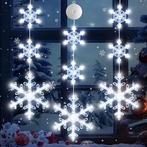 Timer 3Pack Christmas Window Lights Decorations, Battery Powered Christmas Hanging White Lighted Snowflake Shaped LED Sucker String for Xmas Tree Fireplace Indoor Decor