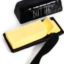 TP Butter Dish with Lid, Melamine Butter Holder for Countertop with Knife, Butter Keeper Container with Cover, Unbreakable Durable Dishwasher Safe, Black