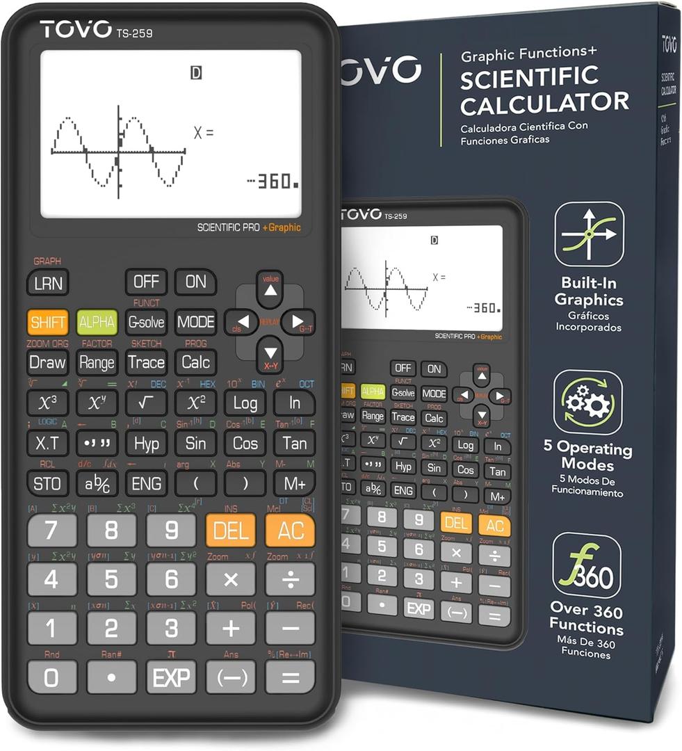 TOVO Scientific Calculator with Graphic Functions, 360+ Functions Graphing Calculator for Students, Large 3" Screen Multi-Mode Scientific Calculators for High School & College, TS-259 (Graphite Black)