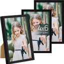 upsimples 4x6 Picture Frame Set of 3, Made of High Definition Glass for 4 x 6, Wall and Tabletop Display Thin Border Photo Frames for Home Dcor, Black