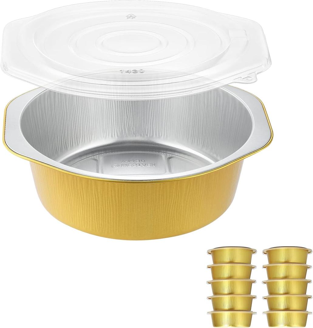 7.8" Extra-Deep Aluminum Foil Pans with Integrated Handles and Snap-On Lids (10 pcs) | 2X Thickness Heavy-Duty Reusable Tin for Baking and Cooking (48 fl oz)