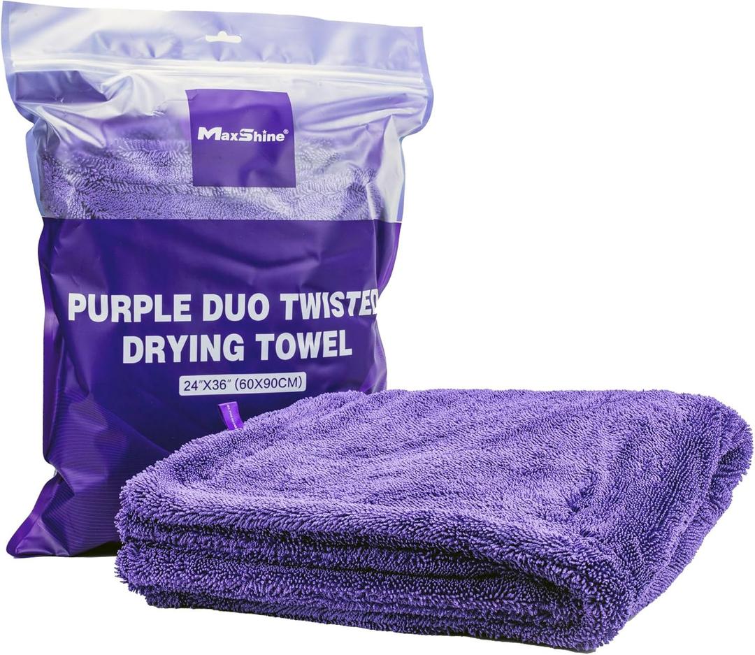 Maxshine 24" x 36" Universal Purple Duo Twisted Microfiber Towel (1200GSM)  Large, Plush, Rinse-Free Double-Sided Drying Towel  Super Absorbent Microfiber for Drying