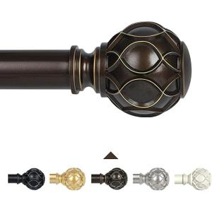 Bronze Farmhouse Curtain Rods for Windows: 66-120 Inch Heavy Duty Adjustable Curtain Rod for Bedroom Living Room, Boho Decorative Rustic Drapery Rods with Vintage Coastal Finial, Antique Bronze