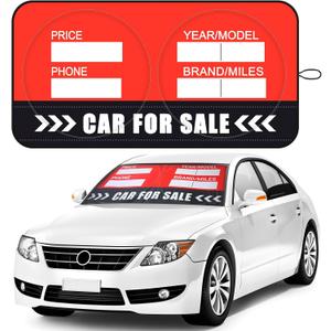 for Sale Sign for Vehicle Windshield Sun Shade Quickly Sell Your Car or Truck Foldable Car Front Window Sunshade for Sun Visor Easily Seen Info on Dual Purpose (64.17 x 31.89 Inches,Stylish)