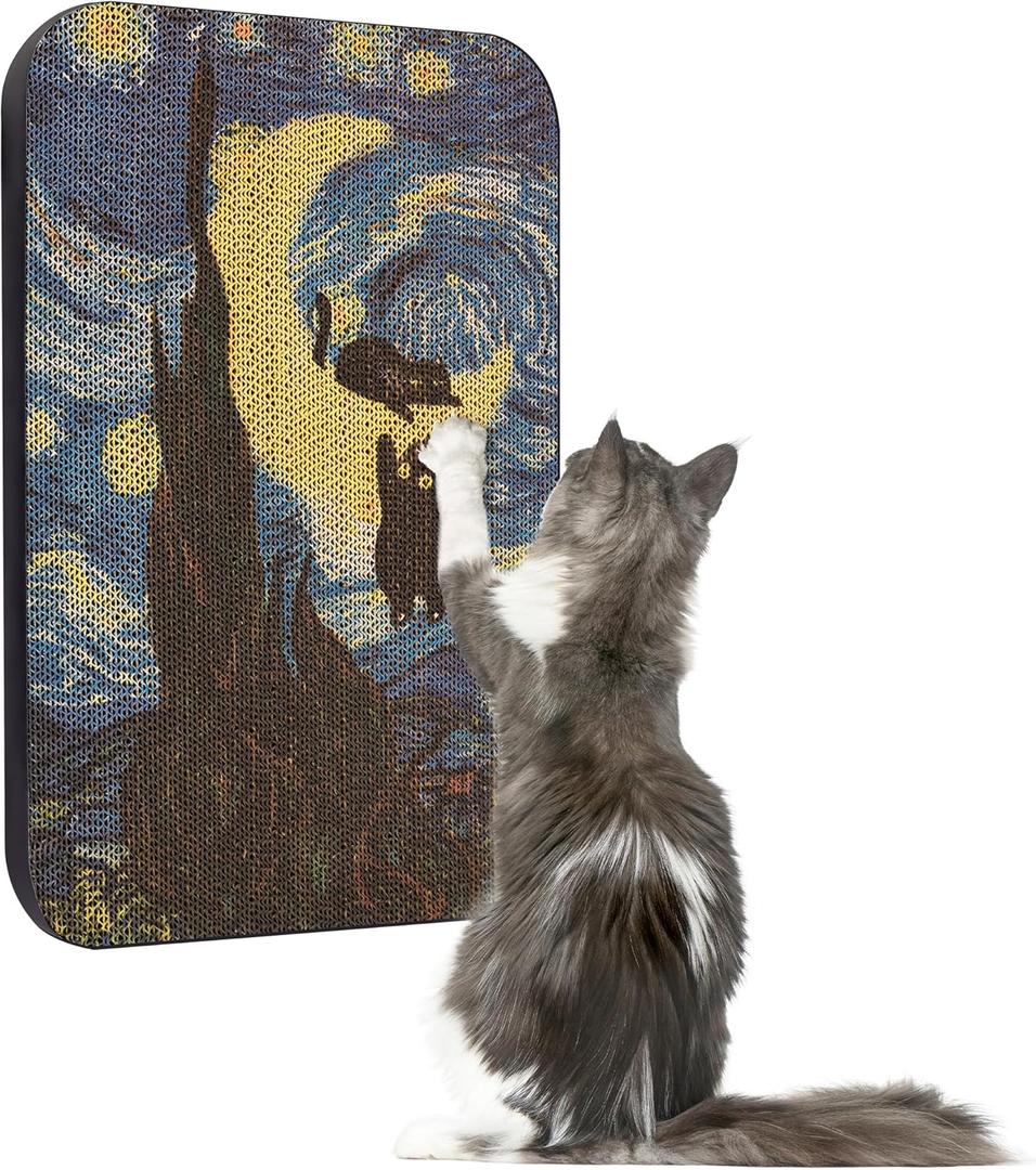 Art Cat Scratcher, Wall-Mountable Cat Scratching Board, Cat Wall Scratcher 16.7x11x1 Inch Cat Scratch Pad and Cat Scratchers for Indoor Cats Toy Furniture ProtectorStarry Night