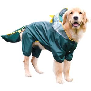 HDKUW Large Dog Raincoat with Leash Hole, Full Coverage Slicker Dog Rain Coat Hoodie, Animal Shape Waterproof Jacket for Small Medium Large Dogs Dinosaur 6XL