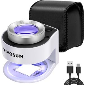 VIVOSUN 30X Rechargeable Loupe, Portable Mini Magnifier, Desktop Magnifying Glass with 3 LED & 3 UV Lights, for Jewelry, Gems, Watches, Coins, Stamps, White